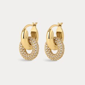 LUV AJ PAVE INTERLOCK HOOP Earrings IN GOLD